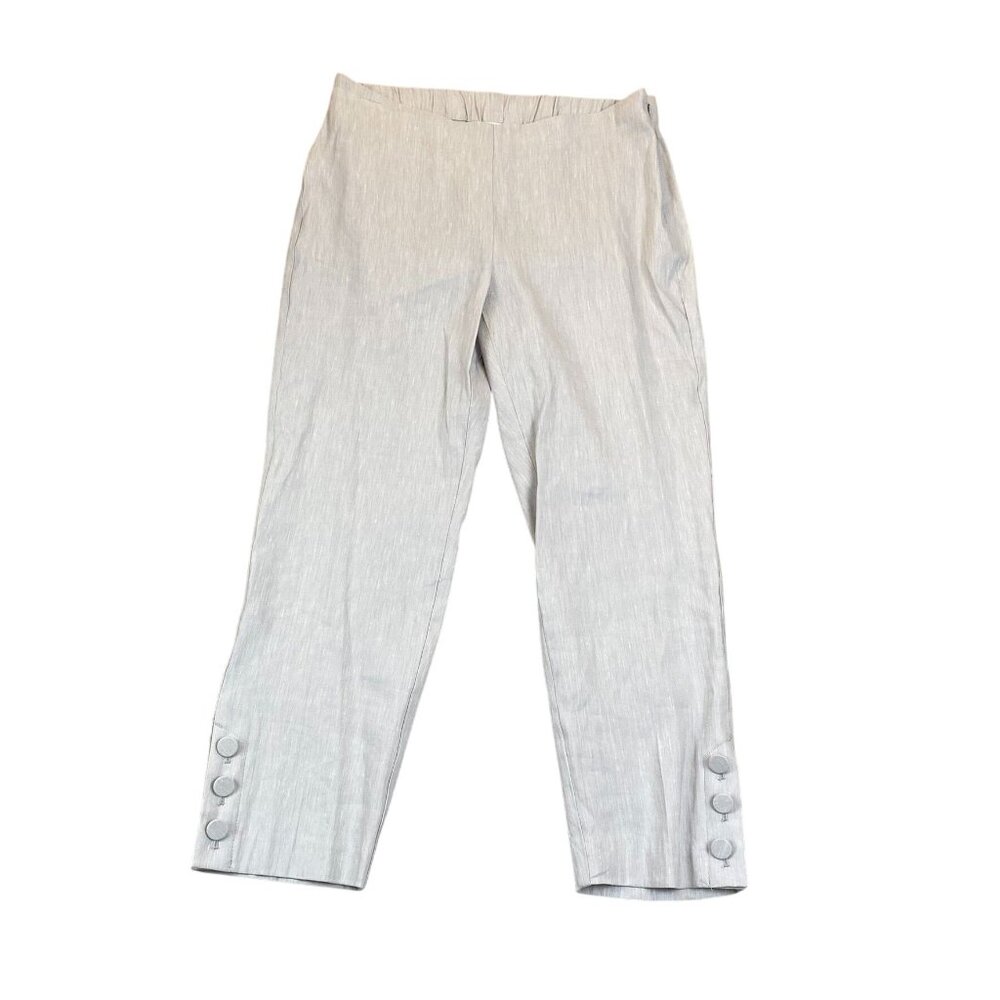 J. Jill Womens Linen Blend Pants SP Beige Stretch Slim Button Cuff Flat Front